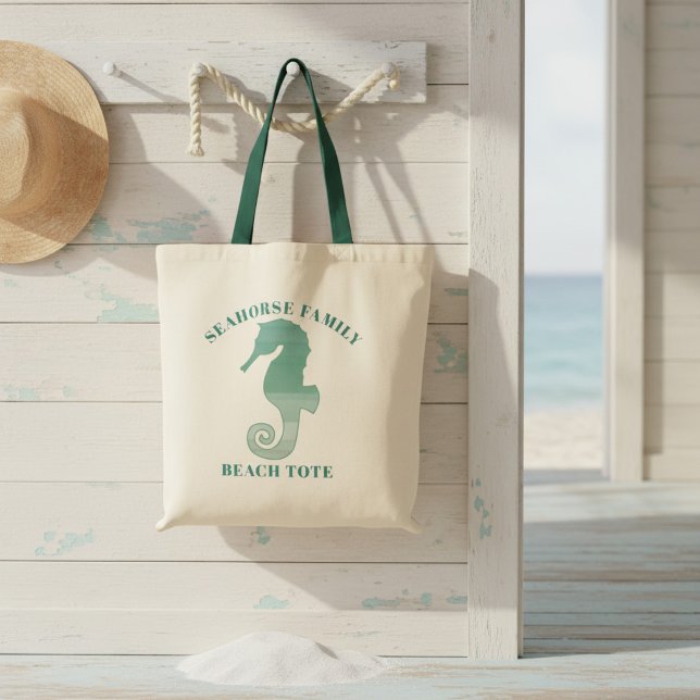 Bolsa Tote Sacola feita sob encomenda da praia da família do (Feel the sand under your toes! Add your name to this seahorse tote bag)