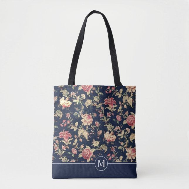 Bolsa Tote Sacola floral bonita do monograma | do chá (Frente)