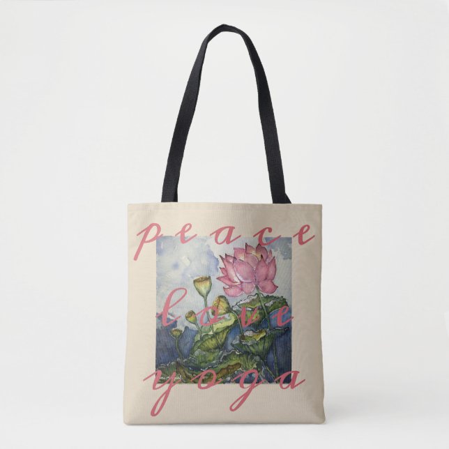Bolsa Tote Sacola floral da arte da aguarela de Lotus da ioga (Frente)