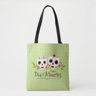 Bolsa Tote Sacola floral de Crânio Diâmetro de Muertos do