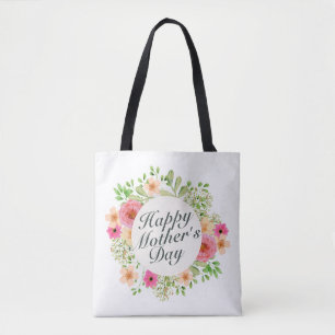Bolsa Tote Sacola floral do quadro do dia das mães feliz