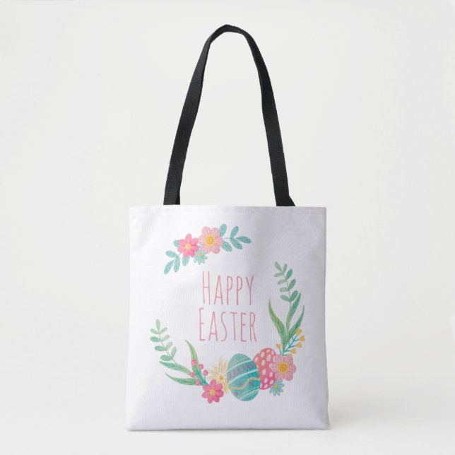 Bolsa Tote Sacola floral simples do felz pascoa | (Frente)