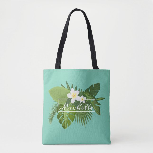 Bolsa Tote Sacola floral tropical personalizada do quadro | (Frente)