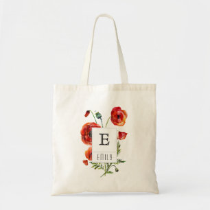 Bolsa Tote Sacola personalizada da papoila monograma floral