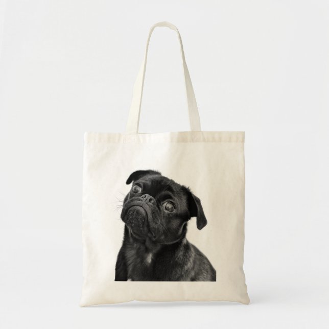 Bolsa Tote Sacola preta bonito do Pug (Frente)