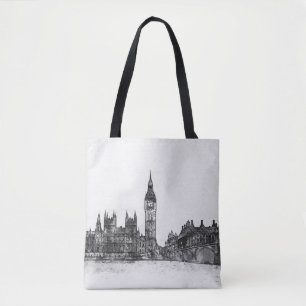 Bolsa Tote Sacola preta & branca da skyline de Londres