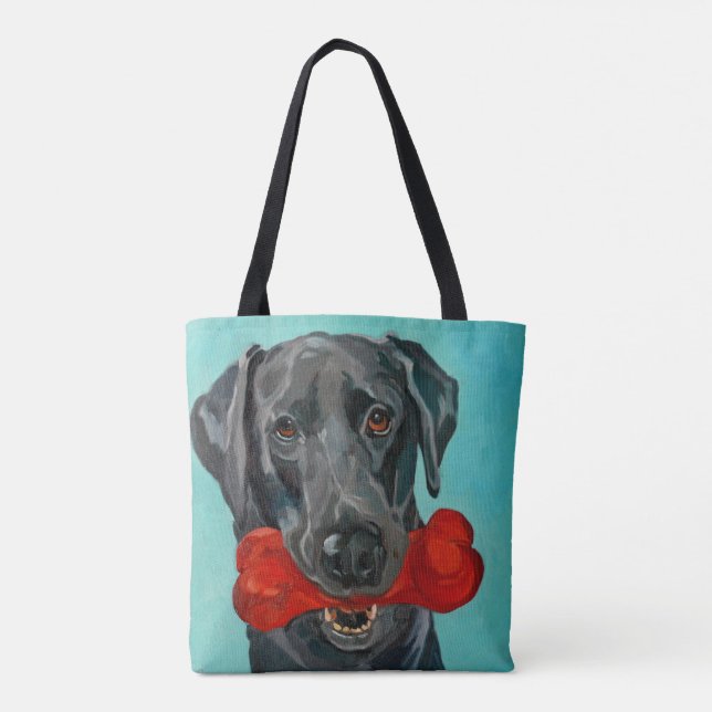 Bolsa Tote Sacola preta do cão de Labrador (Verso)
