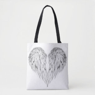 Bolsa Tote Sacola preto e branco do coração da asa do anjo