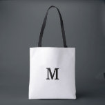 Bolsa Tote Sacola preto e branco do monograma para a dama de<br><div class="desc">O bolsa preto e branco Bag.Add de Minimalistic sua própria letra inicial feita sob encomenda. A ideia perfeita do presente do favor de partido para o casamento chique, aniversário extravagante, aniversário, bachelorette, noivado, meninas weekend, cor customizável do fundo do chá de panela etc. Acessórios na moda para mulheres e meninas....</div>