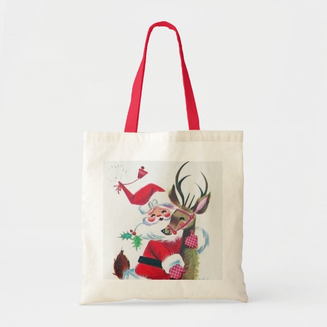 Bolsa Tote Sacola retro do feriado do papai noel do natal (Frente)
