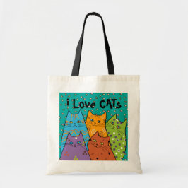 Bolsa Tote Sacola retro do orçamento dos gatos do amor de i