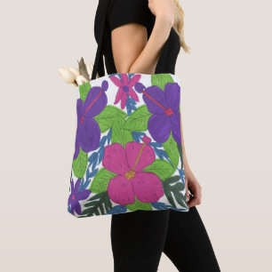 Bolsa Tote Sacola roxa do buquê do hibiscus