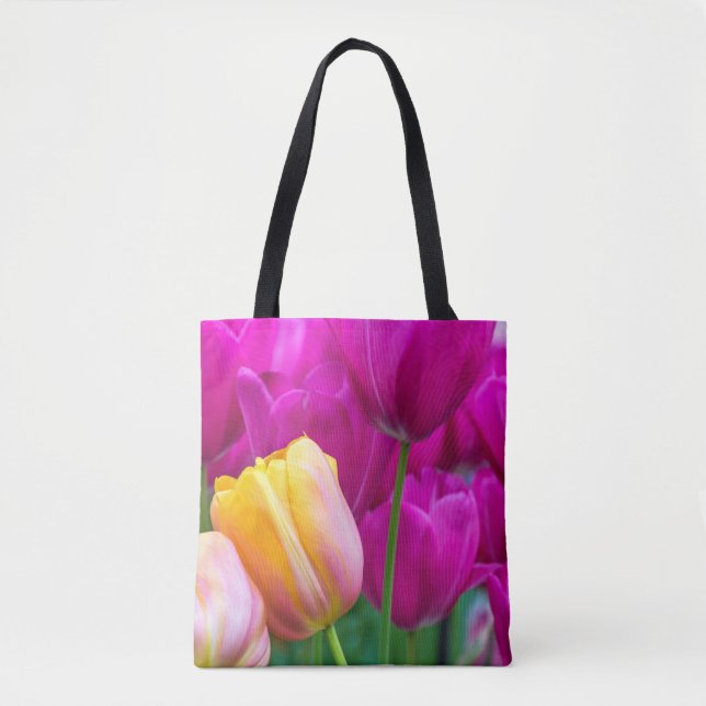 Bolsa Tote Sacola roxa e alaranjada das tulipas (Frente)