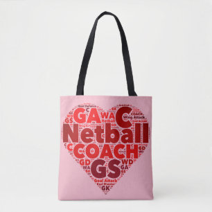 Bolsa Tote Sacola temático do treinador do Netball do coraç
