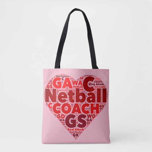 Bolsa Tote Sacola temático do treinador do Netball do coração (Frente)