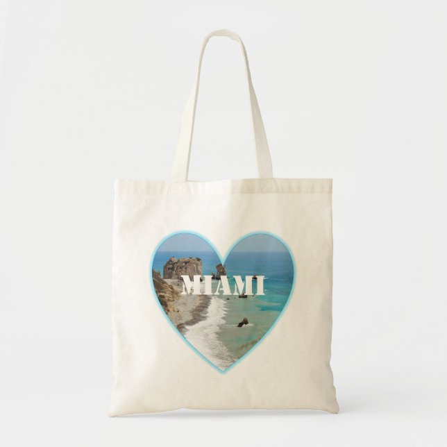 Bolsa Tote Sacola Tote Miami Beach Heart Orçamento (Frente)