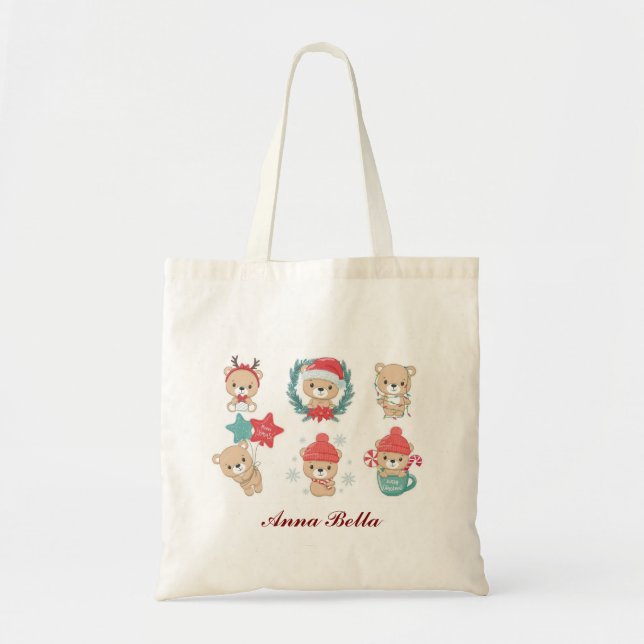Bolsa Tote Sacola | Ursinhos de Natal Personalizados (Frente)