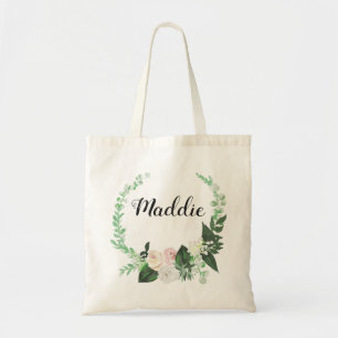 Bolsa Tote Sacola verde floral da dama de honra da grinalda