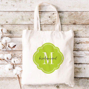 Bolsa Tote Sacola verde-maçã da dama de honra do monograma