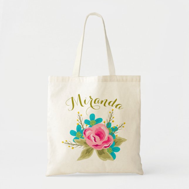 Bolsa Tote Sacola wedding personalizada com impressão floral (Frente)