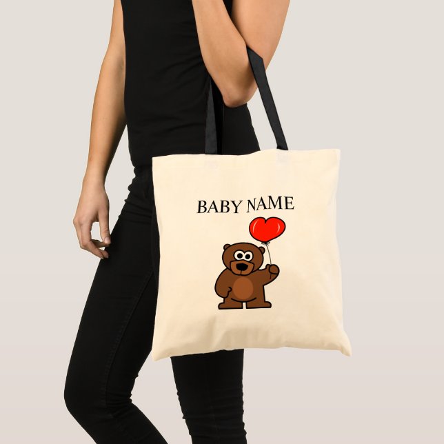 Bolsa Tote Sacolão de bebê com ursinho fofo e balão (Frente (produto))