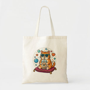 Bolsa Tote Sacolão Estético de Chá de Boba de Gato Laranja Ka