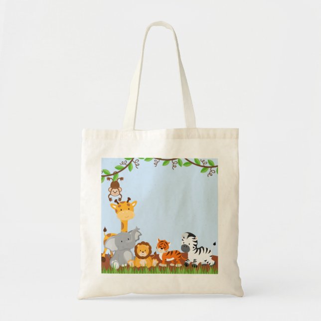 Bolsa Tote Sacolas bonitos azuis dos animais do bebê da selva (Frente)