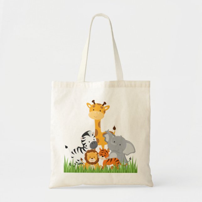 Bolsa Tote Sacolas bonitos dos animais do bebê da selva (Frente)