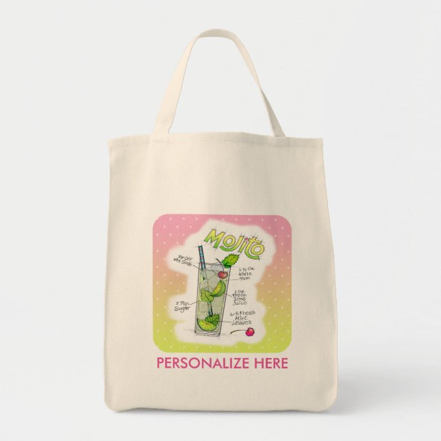 BOLSA TOTE SACOLAS DE COMPRAS - RECEITA DE COQUETEL MOJITO AR (Frente)