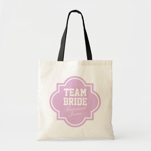 Bolsa Tote Sacolas de mão Pink Team Bride para festa de casam (Frente)