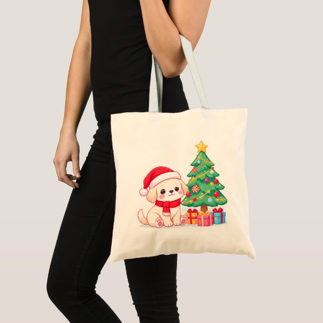 Bolsa Tote Sacolas de Natal para Amantes de Cachorrinhos (Frente (produto))