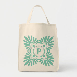 Bolsa Tote Sacolas Monogrammed: Teste padrão floral verde do