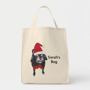 Bolsa Tote Sacolas personalizadas do Natal do Pug cão bonito