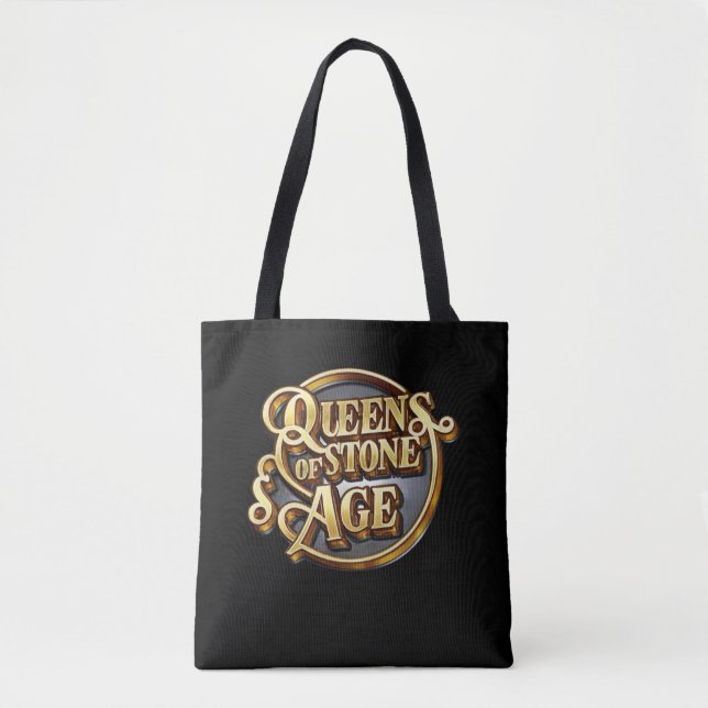 Bolsa Tote Sacolas Pretas com Design do Queens of the Stone A (Frente)