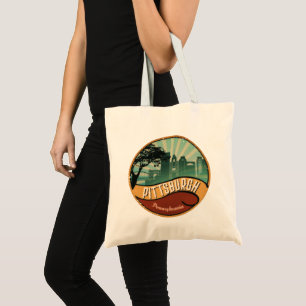 Bolsa Tote Sacolas retros do vintage da skyline da cidade de