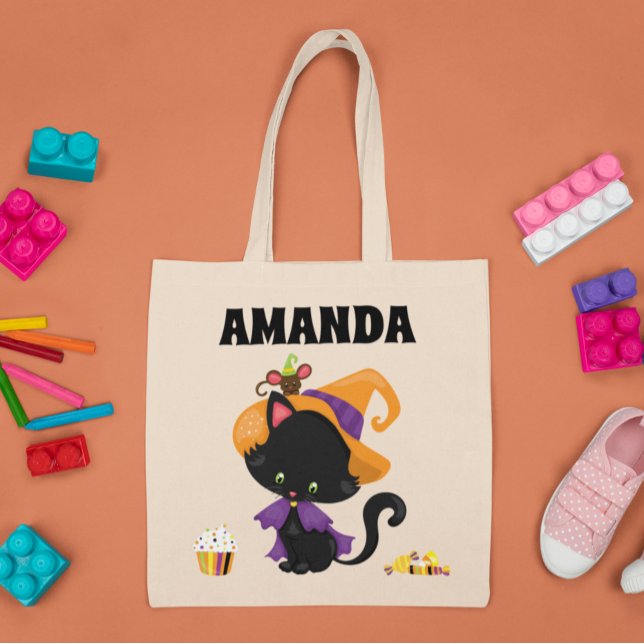 Bolsa Tote Sacolê de Halloween Personalizado Infantil Gato Tr (Criador carregado)