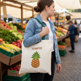 Bolsa Tote Sacolinha de abacaxi de desenho animado fofo com n