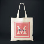 Bolsa Tote Sacos de marinho de festa de casamento de coral e<br><div class="desc">Sacos de tota de festa de casamento com monograma, marinho e coral, personalizados. Saco de tota monograma de nome personalizado | Fundo de cor personalizável. Design de logotipo elegante com iniciais de letras e quadro de borda do rico. Boa ideia de presente para noiva e noivas. Faça o seu para...</div>