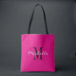 Bolsa Tote Sacos de tote, cor-de-rosa e preto, com néon perso<br><div class="desc">Sacos de tote de néon quente e preto. Na moda monograma de design com tipografia de script glamourosa para nome personalizado. Adicione sua própria carta inicial personalizada. O partido clássico favorece a ideia de presente para casamento chic, aniversário do rico, aniversário do aniversário, solteira, noivado, fim de semana das meninas,...</div>