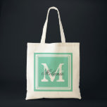 Bolsa Tote Sacos de tote de festa de casamento monogramas per<br><div class="desc">Sacos de tote de festa de casamento com monogramas. Saco de tote de monograma personalizado| Fundo de cores verde ou personalizado. design de logotipo elegante com iniciais de letra e quadro de borda do rico. Boa ideia de presente para noiva e noivas entrarem. Faça o seu para damas de honra,...</div>