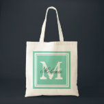 Bolsa Tote Sacos de tote de festa de casamento monogramas per<br><div class="desc">Sacos de tote de festa de casamento com monogramas. Saco de tote de monograma personalizado| Fundo de cores verde ou personalizado. design de logotipo elegante com iniciais de letra e quadro de borda do rico. Boa ideia de presente para noiva e noivas entrarem. Faça o seu para damas de honra,...</div>
