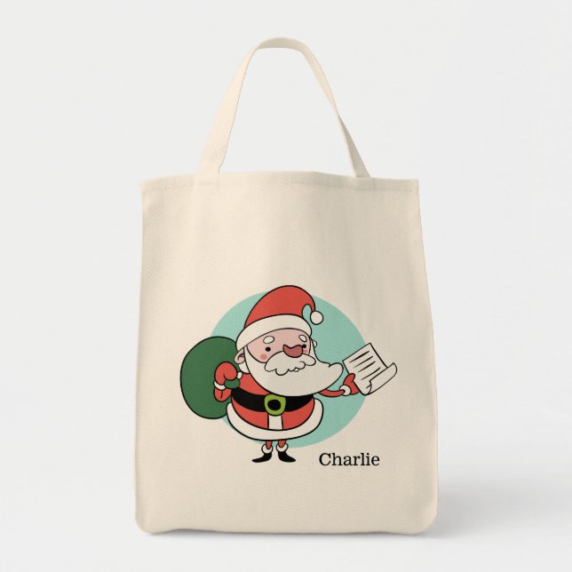 Bolsa Tote Sacos de tote de nome personalizado do Papai Noel (Frente)