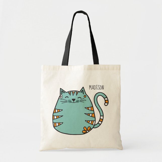 Bolsa Tote Sacos de tote de nome personalizado para gatos fel (Frente)