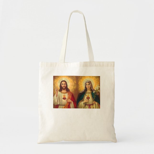 Bolsa Tote Sacred Heart and Immaculate Heart Picture Jesus an (Frente)