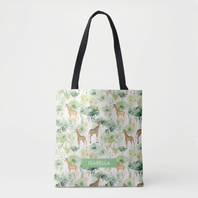 Bolsa Tote Safari Animal - Girafa Pattern Sage Green (Frente)