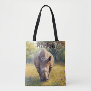 Bolsa Tote Safari Animal Rinoceronte Aquarela Natureza