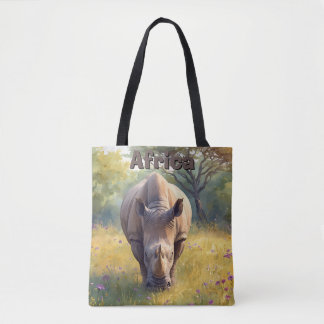 Bolsa Tote Safari Animal Rinoceronte Aquarela Natureza