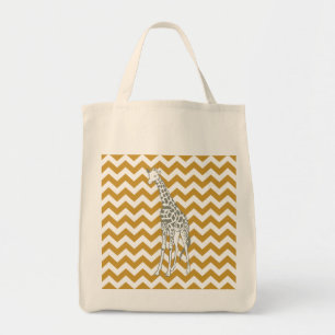 Bolsa Tote Safari Chevron de Sudão Brown com girafa do pop
