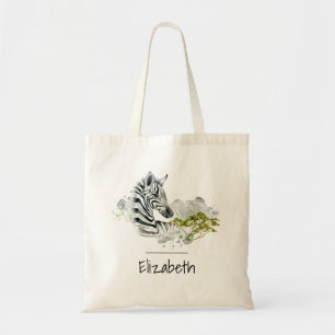 Bolsa Tote Safari Zebra Selvagem Animal Exótico Em Aquarelas