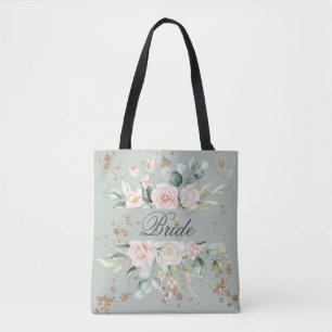 Bolsa Tote Sage de Aquarela Floral Dourada